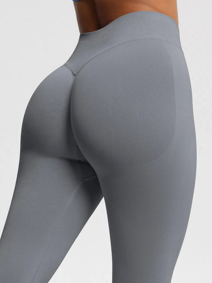 Sexy High Elastic Women's Solid Tights High Waist Workout Yoga Leggings, Scrunch Butt Lifting Elastic Pants, Tummy Control Butt Lifting Workout Yoga Athletic Pants